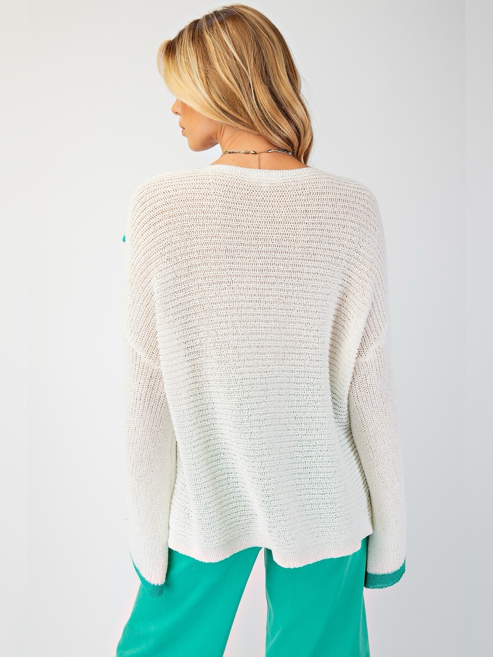 easel Cream Knit Sweater with Teal Floral Applique - Picture 2 of 3